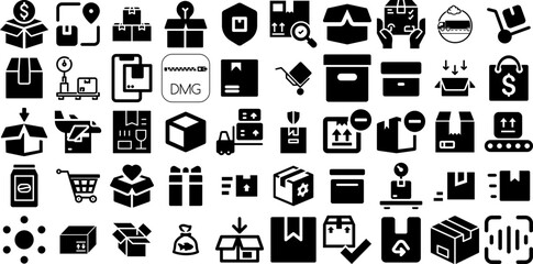 Big Collection Of Package Icons Collection Hand-Drawn Isolated Drawing Signs Icon, Mark, Distribution, Optimization Clip Art For Apps And Websites