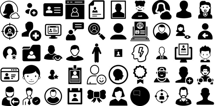 Massive Set Of Profile Icons Pack Flat Vector Signs Silhouette, Team, Certified, Icon Buttons For Apps And Websites