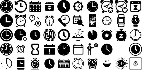 Huge Set Of Time Icons Pack Hand-Drawn Isolated Infographic Signs Patient, Finance, Rapid, Set Logotype Isolated On White Background - obrazy, fototapety, plakaty
