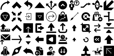 Big Set Of Arrow Icons Bundle Isolated Concept Symbols Exit, Infographic, Skip, Draw Pictogram Vector Illustration