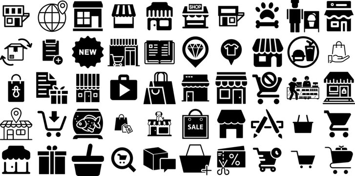 Huge Set Of Store Icons Pack Linear Simple Signs Symbol, Thin, Silhouette, Icon Silhouettes Vector Illustration