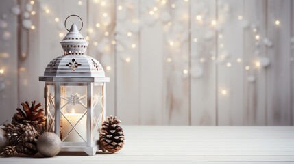 Fototapeta premium Christmas decoration on the table for poster design.