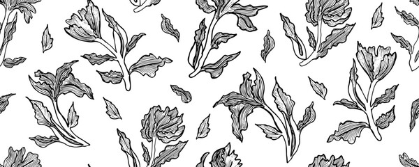 Сontemporary seamless pattern with bloom  sea algae . Hand-drawn vector illustration for printing, fabric, textile, manufacturing, wallpapers. 