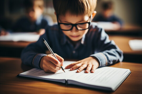 Close-up of a child writing or drawing in a journal or notebook, kids, School, Back to School Generative AI