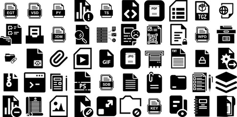 Massive Set Of File Icons Pack Flat Vector Symbol App, Page, Set, Extension Element For Apps And Websites