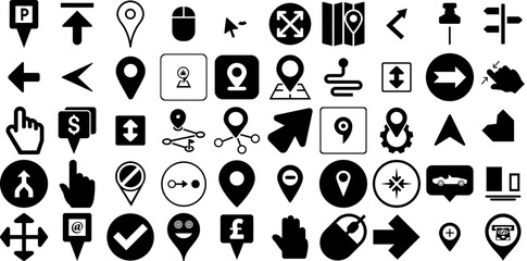 Mega Collection Of Pointer Icons Collection Hand-Drawn Isolated Cartoon Elements Interface, Three-Dimensional, Icon, Distance Clip Art Isolated On White Background