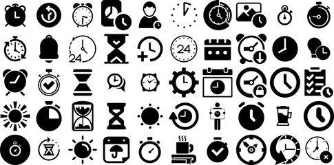 Mega Set Of Time Icons Pack Solid Simple Web Icon Set, Rapid, Patient, Finance Graphic Isolated On Transparent Background