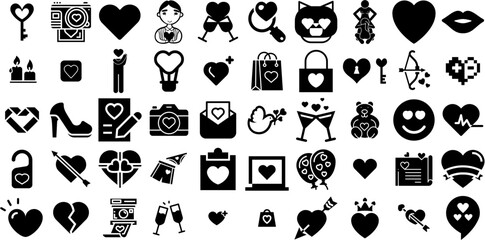 Big Collection Of Love Icons Set Linear Design Symbol Set, Three-Dimensional, Health, Find Graphic Vector Illustration - obrazy, fototapety, plakaty