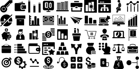 Huge Set Of Business Icons Collection Linear Drawing Silhouette Modern, Court, Infographic, Pictogram Pictogram Isolated On Transparent Background