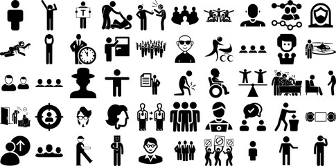 Big Collection Of People Icons Bundle Hand-Drawn Isolated Drawing Signs People, Silhouette, Counseling, Profile Graphic Isolated On White Background