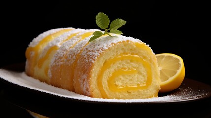 Food bakery bake photography background - Biscuit roll / jellyroll / swiss roll with lemon cream...