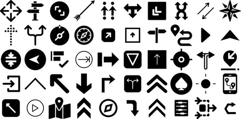 Massive Collection Of Direction Icons Pack Isolated Cartoon Clip Art Symbol, Way, Icon, Renewal Doodles Isolated On White Background