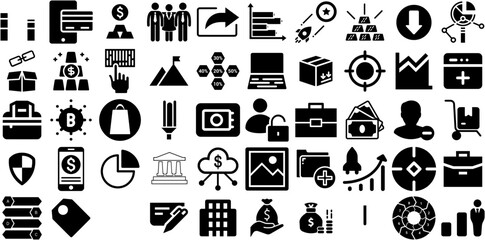 Big Collection Of Business Icons Bundle Solid Infographic Symbols Infographic, Court, Modern, Pictogram Silhouette Isolated On White