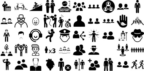 Huge Set Of People Icons Collection Black Simple Symbol Profile, Counseling, Silhouette, People Elements Isolated On White Background