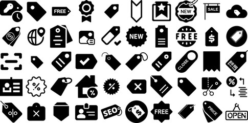 Big Set Of Tag Icons Set Solid Concept Glyphs Speech Bubble, Icon, Outline, Promotion Pictogram Vector Illustration