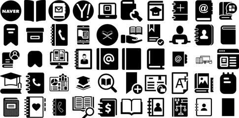 Massive Collection Of Book Icons Bundle Flat Simple Signs Set, Find, Draw, Pointer Signs Isolated On White