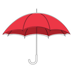 Red stick umbrella icon vector. One line continuous drawing. Doodle illustration. Hand drawn linear silhouette. Graphic design, outline print, banner, card, poster, brochure, shop logo, sign, symbol. © Oksana