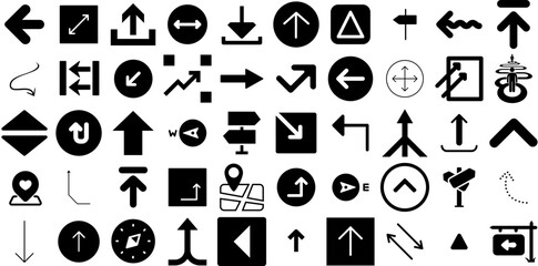 Big Collection Of Direction Icons Bundle Isolated Drawing Symbol Renewal, Icon, Way, Symbol Silhouette Isolated On White Background