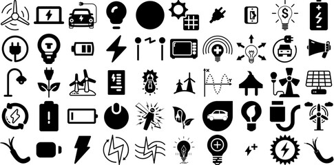 Big Set Of Electricity Icons Pack Linear Vector Pictograms Icon, Electricity, Infographic, Electrification Silhouettes For Computer And Mobile