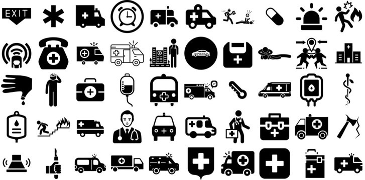 Massive Set Of Emergency Icons Set Flat Vector Pictograms Doorway, Symbol, Hot Line, Icon Graphic Vector Illustration