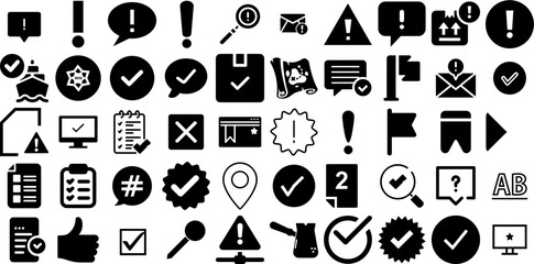 Mega Set Of Mark Icons Bundle Hand-Drawn Black Cartoon Symbol Comma, Checkbox, Silhouette, Sweet Symbols Vector Illustration - obrazy, fototapety, plakaty