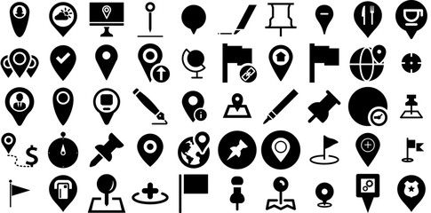 Huge Collection Of Marker Icons Collection Hand-Drawn Solid Simple Symbol Mark, Cosmetic, Pointer, Icon Signs Vector Illustration - obrazy, fototapety, plakaty