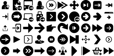 Huge Set Of Next Icons Collection Flat Drawing Elements Previous, Pointer, Orientation, Page Doodle Vector Illustration