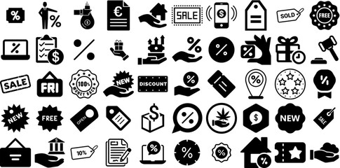 Huge Set Of Offer Icons Bundle Hand-Drawn Linear Drawing Glyphs Offer, Icon, Doodle, Job Pictograms For Apps And Websites - obrazy, fototapety, plakaty
