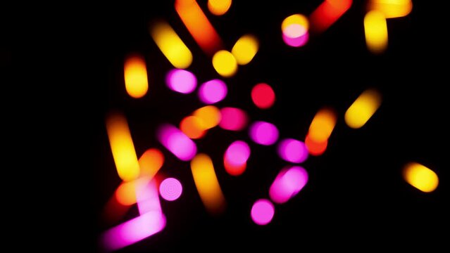  abstract sparkle particles in black background. Modern romantic funny look object fly over screen with colorful palette