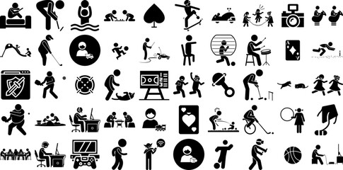 Mega Collection Of Playing Icons Set Hand-Drawn Solid Drawing Pictograms Diamond, Icon, Man, Club Glyphs Vector Illustration