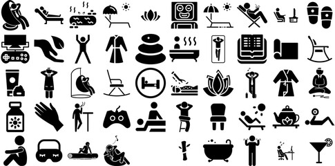 Big Set Of Relax Icons Set Linear Design Symbols Sunbed, Relief, Singer, Hobby Buttons Vector Illustration