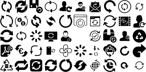 Mega Collection Of Reload Icons Pack Linear Drawing Signs Symbol, Icon, Refresh, File Doodle Isolated On White Background
