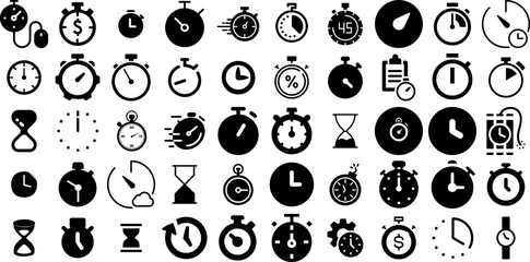 Mega Collection Of Stopwatch Icons Pack Solid Modern Signs Symbol, Thin, Tool, Icon Logotype For Computer And Mobile - obrazy, fototapety, plakaty