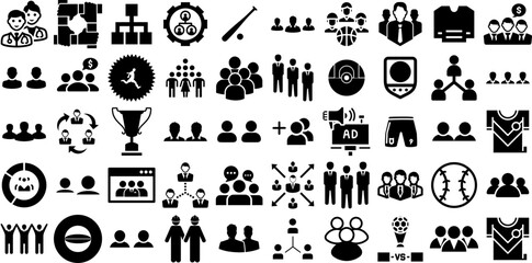 Massive Collection Of Team Icons Collection Hand-Drawn Solid Infographic Signs Employer, Together, Icon, Team Silhouette Vector Illustration - obrazy, fototapety, plakaty