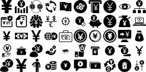 Big Collection Of Yen Icons Pack Linear Concept Symbol Silhouette, Finance, Regard, Icon Buttons For Apps And Websites