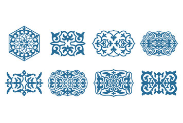 Islamic ornament vector, persian motiff. 3d ramadan islamic round pattern elements. Geometric logo template set. Circular ornamental arabic symbols. National pattern of the Kazakhs, Kyrgyz, Mongols.