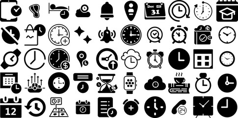 Huge Set Of Time Icons Bundle Isolated Modern Elements Set, Rapid, Finance, Patient Pictograph For Computer And Mobile