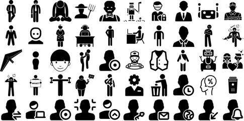 Mega Set Of Man Icons Pack Hand-Drawn Linear Concept Web Icon Workwear, Carrying, Silhouette, Profile Doodle For Apps And Websites - obrazy, fototapety, plakaty