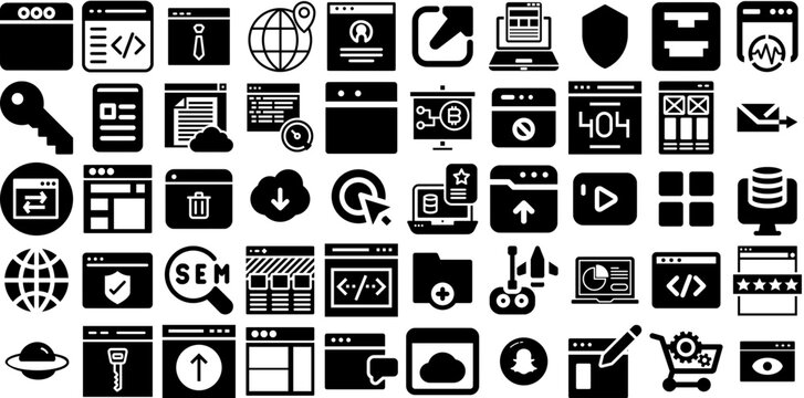 Huge Set Of Website Icons Set Hand-Drawn Isolated Vector Pictogram Set, Line, Browser, App Logotype Isolated On Transparent Background