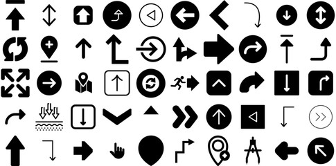 Huge Collection Of Direction Icons Pack Hand-Drawn Linear Simple Glyphs Way, Symbol, Icon, Renewal Elements Isolated On White Background