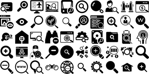 Massive Collection Of Search Icons Set Hand-Drawn Black Concept Clip Art Set, Find, Vision, People Element For Computer And Mobile