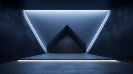 Empty geometrical Room in Navy Colors with beautiful Lighting. Futuristic Background for Product Presentation.