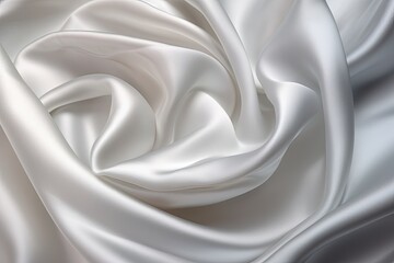 As a background, there is a white satin silky fabric with wavy folds of draperies that are softly flowing in the wind.