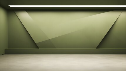 Empty geometrical Room in Olive Drab Colors with beautiful Lighting. Futuristic Background for Product Presentation.