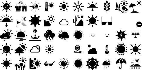 Huge Collection Of Sun Icons Set Linear Cartoon Signs Sweet, Mark, Set, Hand-Drawn Symbol For Computer And Mobile