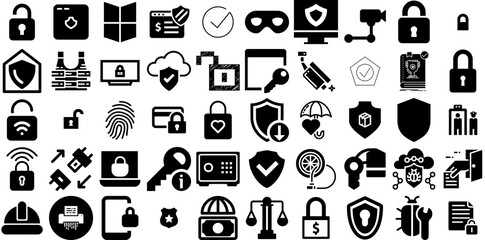 Big Collection Of Security Icons Pack Flat Concept Signs Mark, Set, Person, Tool Illustration Vector Illustration