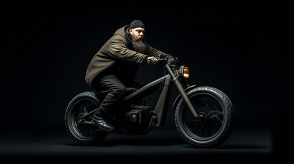 Fototapeta na wymiar Biker on motorcycle, black background, beautiful motor design