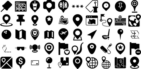 Massive Set Of Pin Icons Bundle Hand-Drawn Isolated Drawing Pictograms Icon, Pointer, Symbol, Circus Pictogram For Apps And Websites