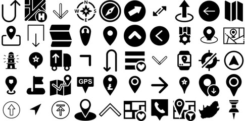 Mega Collection Of Navigation Icons Pack Black Vector Pictograms Symbol, Option, Icon, Pointer Pictogram For Apps And Websites