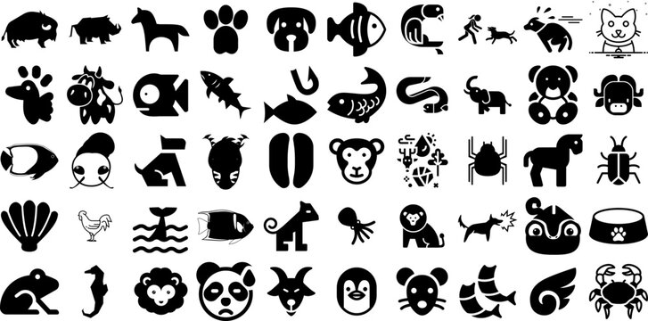 Big Collection Of Animal Icons Pack Isolated Infographic Silhouettes Silhouette, Sweet, Mark, Tail Doodle Isolated On White Background